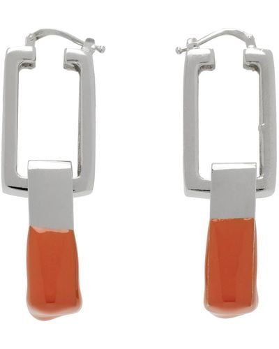 Heron Preston Silver & Orange Dip Dye Chain Earrings - White