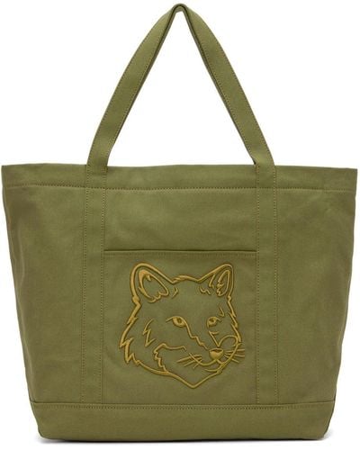 Maison Kitsuné Khaki Fox Head Large Tote - Green