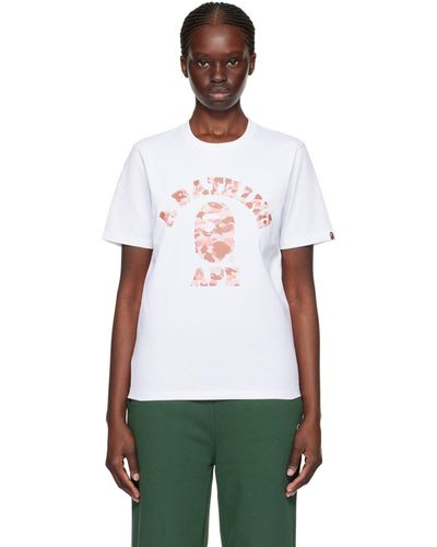 A Bathing Ape T-shirt blanc à logo de style collégial à motif 1st camo - Multicolore