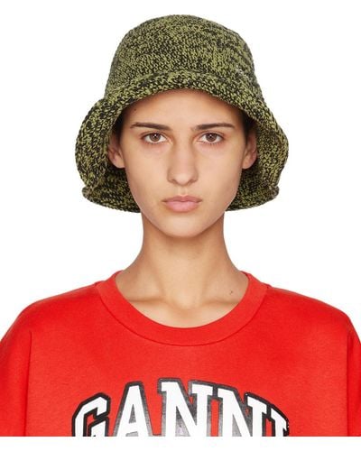 Ganni Black & Green Crochet Bucket Hat - Red