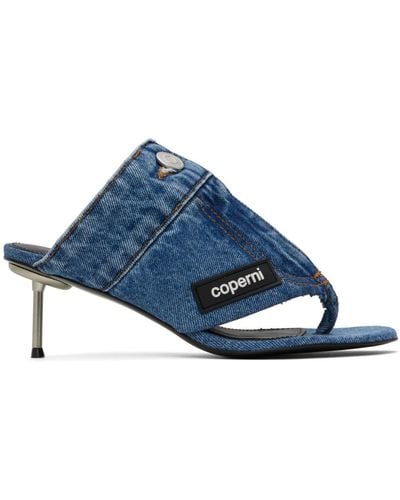 Coperni Denim Open Thong Heeled Sandals - Blue