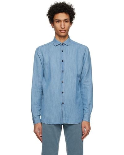 ZEGNA Indigo Button-down Shirt - Blue