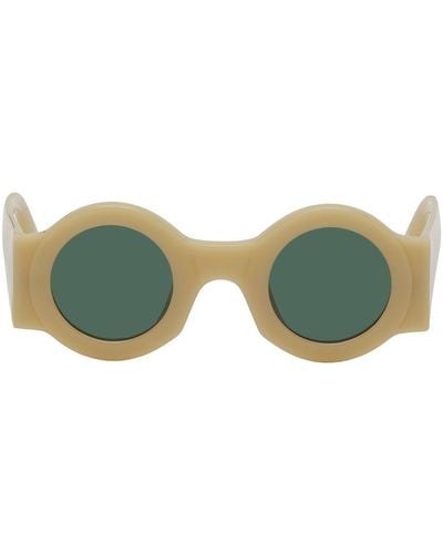 Dries Van Noten Ssense Exclusive Beige Linda Farrow Edition Circle Sunglasses - Green