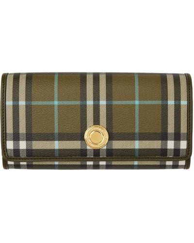 Burberry Leather August Check Continental Wallet - Green