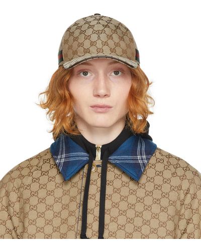 Gucci Monogram-pattern Striped-trim Woven Cap - Brown