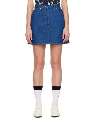 Gucci Organic Denim Mini Skirt W/ Web Belt - Blue