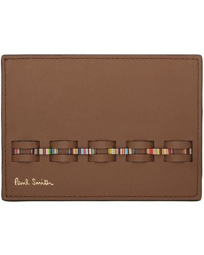 Paul Smith Brown Woven Front Card Holder - Black
