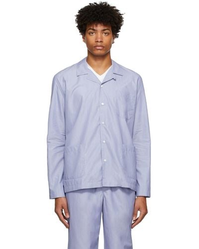 Sunspel Cotton Pyjama Shirt - Blue