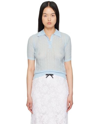 ShuShu/Tong ブルー ロゴ刺繍 ニットポロシャツ - ブラック