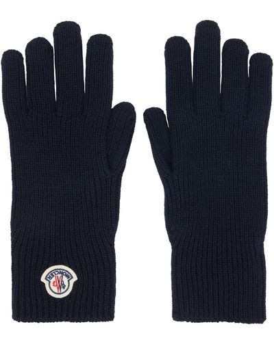 Moncler Navy Logo Patch Gloves - Blue