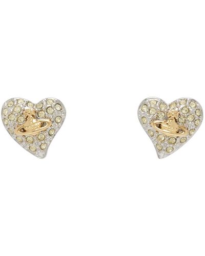 Vivienne Westwood Silver Tiny Diamante Heart Earrings - Black