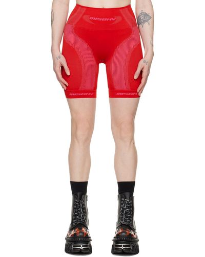 MISBHV Short de sport rouge à motifs et logos en tricot jacquard