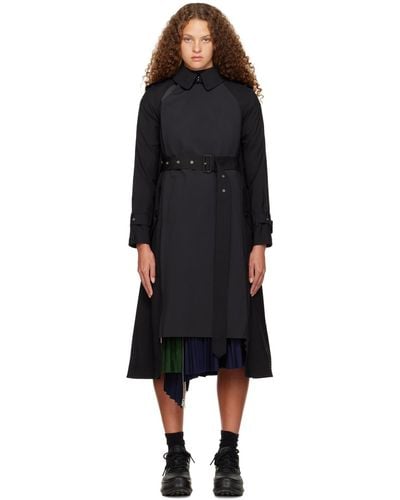 Sacai Black Paneled Trench Coat