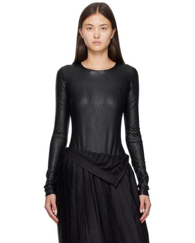 MM6 by Maison Martin Margiela Black Darted Faux-leather Bodysuit