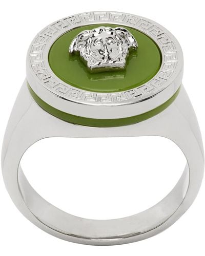 Versace Silver & Green Medusa Ring - Metallic