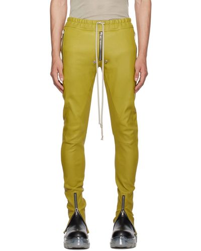 Rick Owens Green Gary Leather Trousers - Yellow