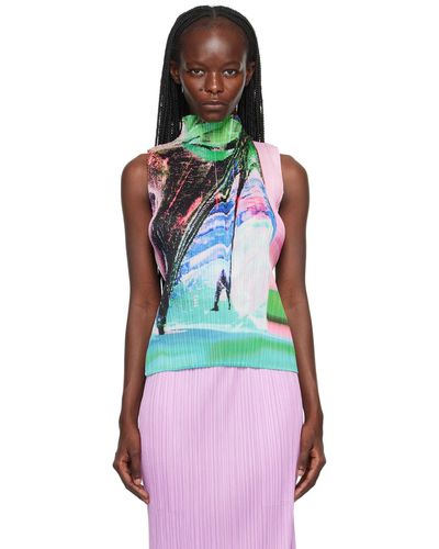 Pleats Please Issey Miyake Multicolor Tropical Winter Tank Top - Red