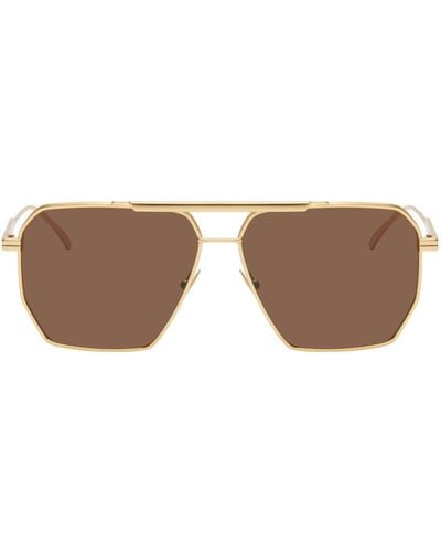 Bottega Veneta Gold Aviator Sunglasses - Black