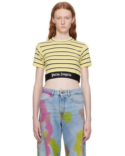 Palm Angels Stripes Knit Logo Crop T-shirt - Yellow