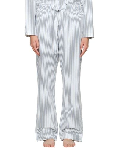 Tekla オフホワイト&ブルー ドローストリング パジャマパンツ