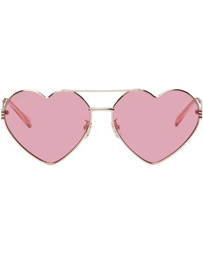 Gucci ゴールド Heart サングラス - ピンク