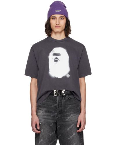 A Bathing Ape T-shirt gris à logos à effet aérosol - Noir