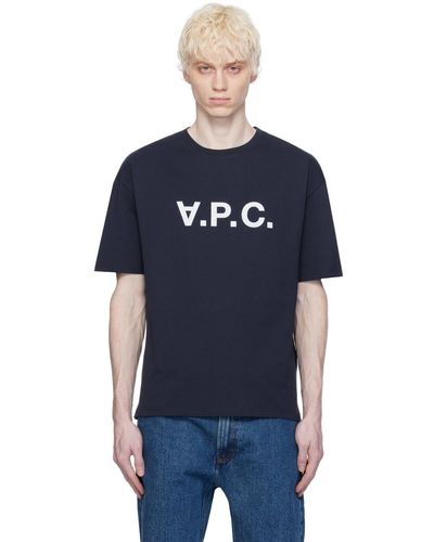 A.P.C. T-shirt bleu marine à logo