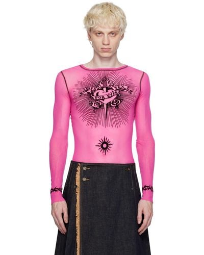 Jean Paul Gaultier T-shirt à manches longues rose à images à logo floquées
