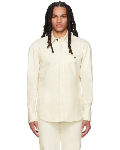 Ferragamo Off-white Spread Collar Denim Shirt - Natural