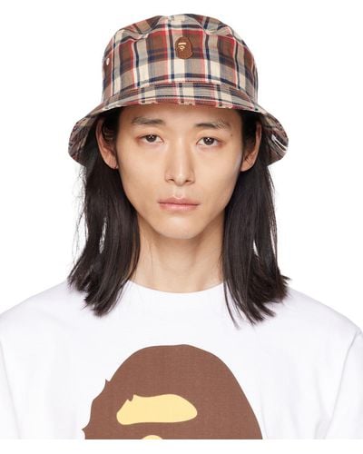 A Bathing Ape Check Bucket Hat - Brown