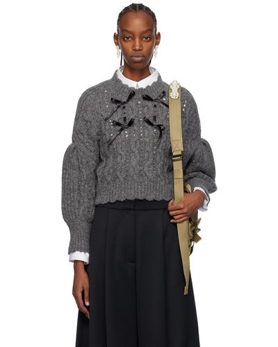 Simone Rocha Gray Ribbon Sweater - Black