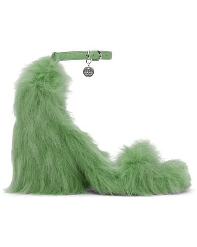 MSGM Green Faux-fur Heeled Sandals