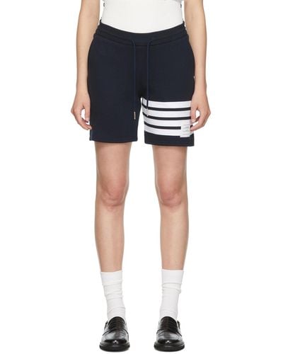 Thom Browne Navy Cotton 4-bar Shorts - Blue