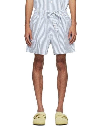 Tekla ホワイト&ブルー ドローストリング パジャマ ショートパンツ