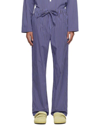 Tekla Pantalon de pyjama bleu et brun à cordon coulissant