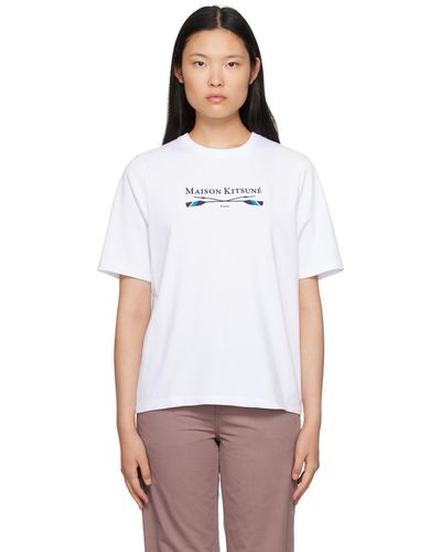 Maison Kitsuné T-shirt blanc à image à logo brodée