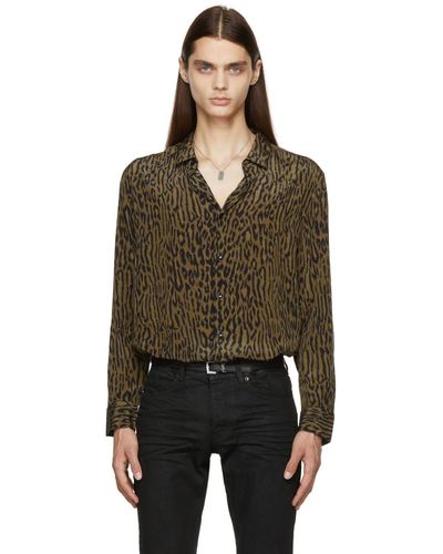 Saint Laurent Chemise en soie à motif léopard - Multicolore