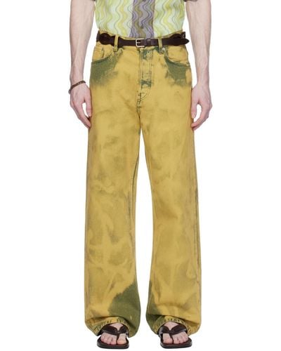Dries Van Noten Green Garment-dyed Jeans - Yellow