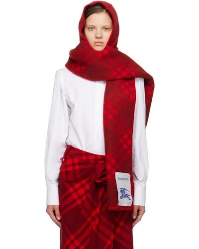 Burberry Hooded Checked Wool-jacquard Scarf - Red