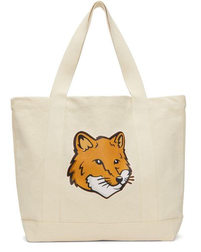 Maison Kitsuné Palais Royal logo-print Cotton-canvas Tote Bag - Men - Tan Bags