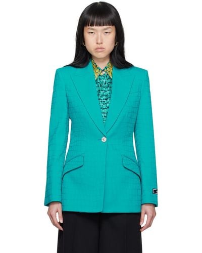 Versace ブルー ジャカード テーラードジャケット