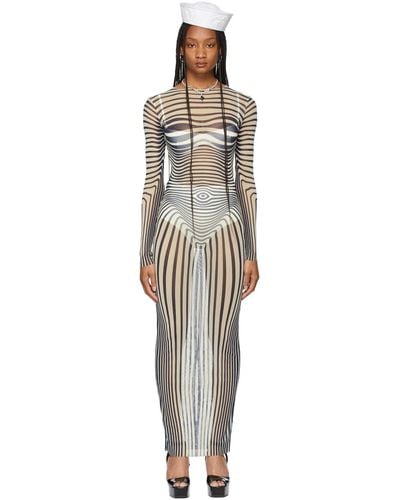 Jean Paul Gaultier Ssense Exclusive Beige Les Marins Mesh Body Stripe Dress - Natural