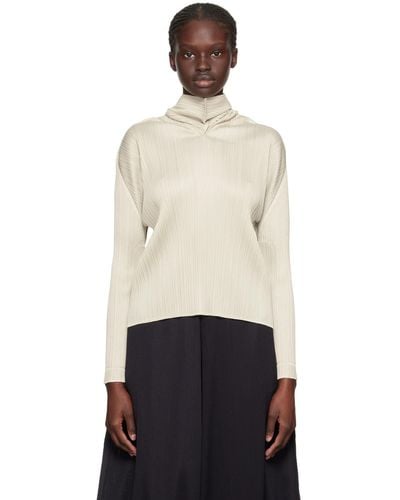 Pleats Please Issey Miyake Beige Monthly Colours September Hooded Blouse - Black