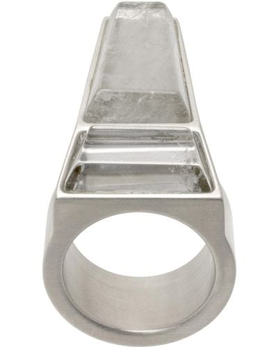 Rick Owens Silver Crystal Trunk Ring - White