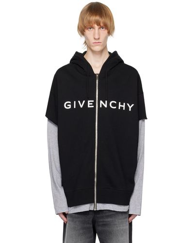Givenchy Pull à capuche étagé noir et gris