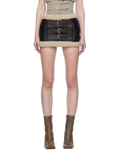 Blumarine Black Pin-buckle Shearling Miniskirt