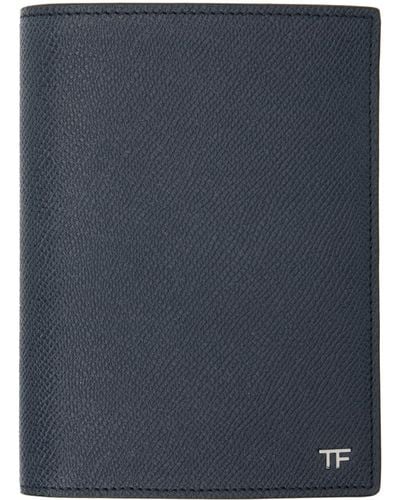 Tom Ford Navy Small Grain Leather Passport Holder - Blue