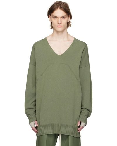 Rick Owens Green V-neck Sweater