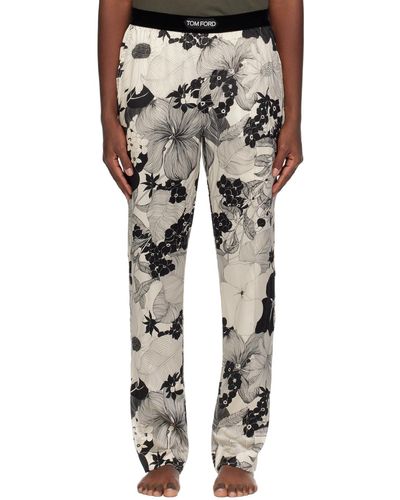 Tom Ford Pantalon de pyjama noir et blanc cassé à motif fleuri - Multicolore