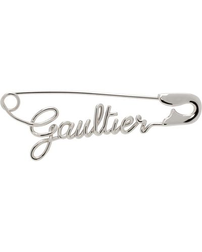 Jean Paul Gaultier Boucle d'oreille unique en forme d'épingle de sureté argentée à logo - tattoo - Noir